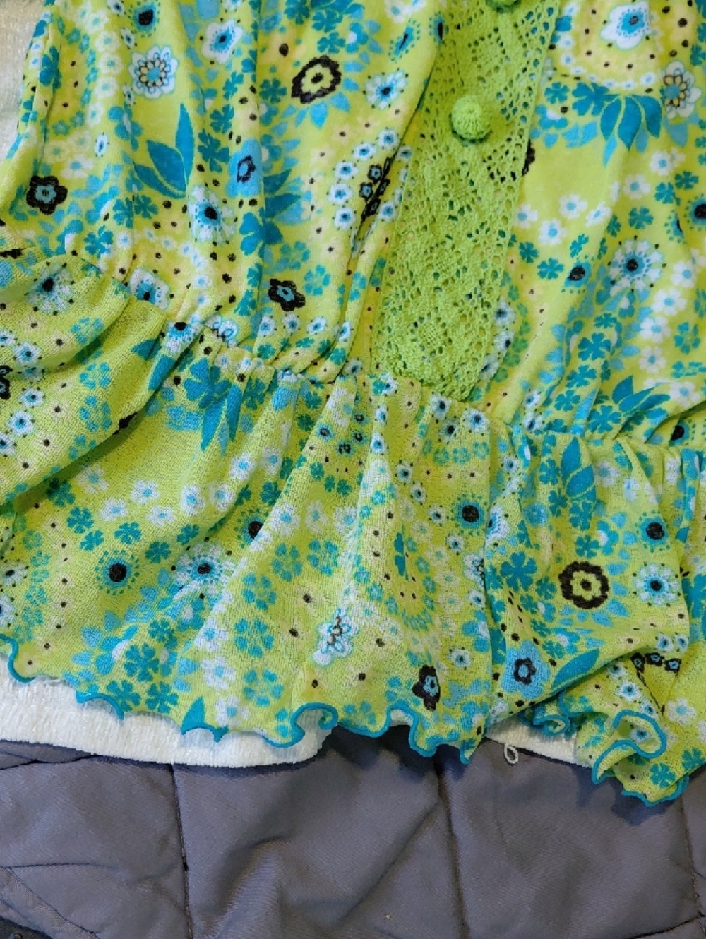 Takara Lime Green and Aqua Floral Ruffled Top - Picture 4 of 5